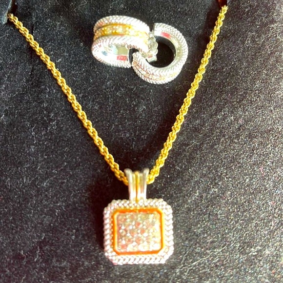 Avon Jewelry - NEW AVON Textured Two Tone Pave necklace and pierced earrings set